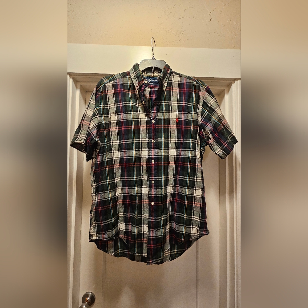 Ralph Lauren Men's Plaid Shirt - Green, Red, White